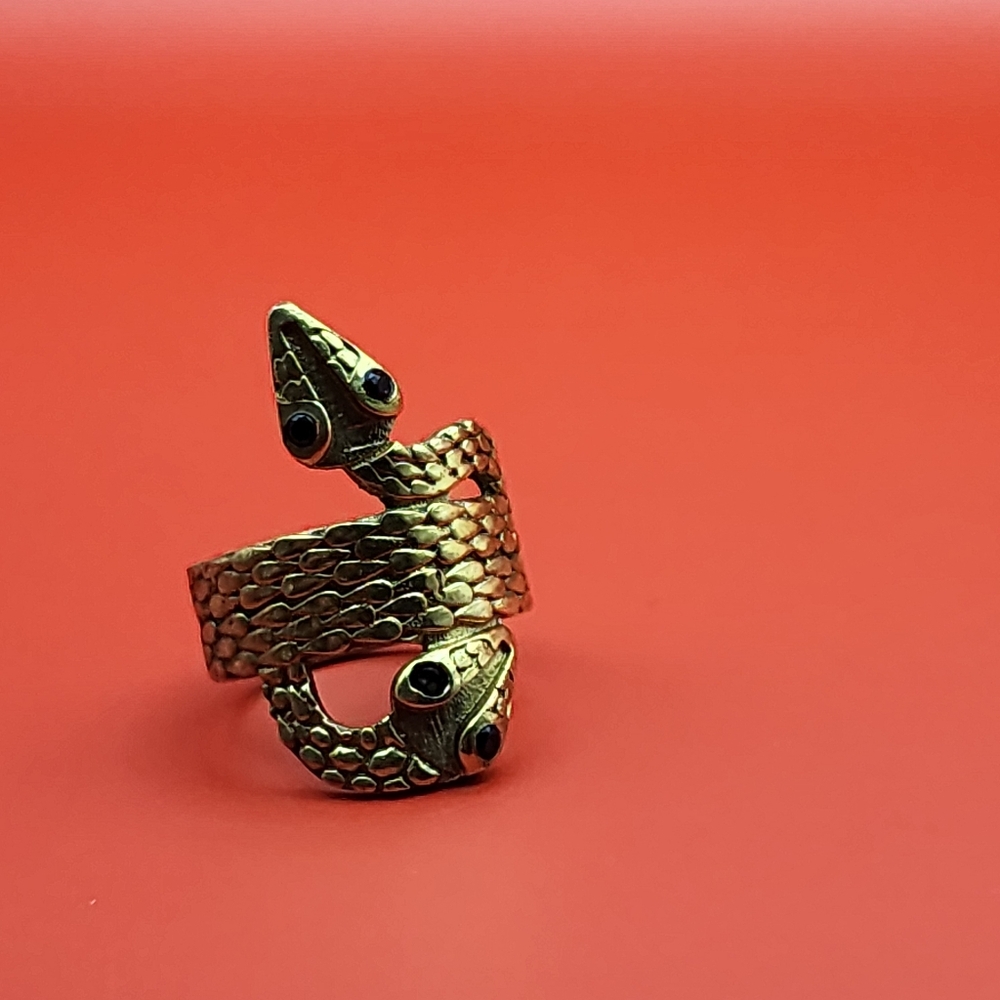 Gold Filled Brass Double Headed Coiled Design Snake Ring